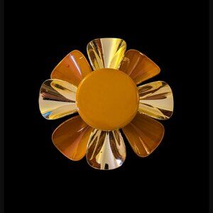 Vintage 70's Style Gold Tone Burnt Orange Flower Brooch Pin